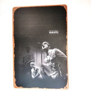 Oasis Tin Sign 12×8 Vintage Live Performance Black White Band Metal Wall Decor
